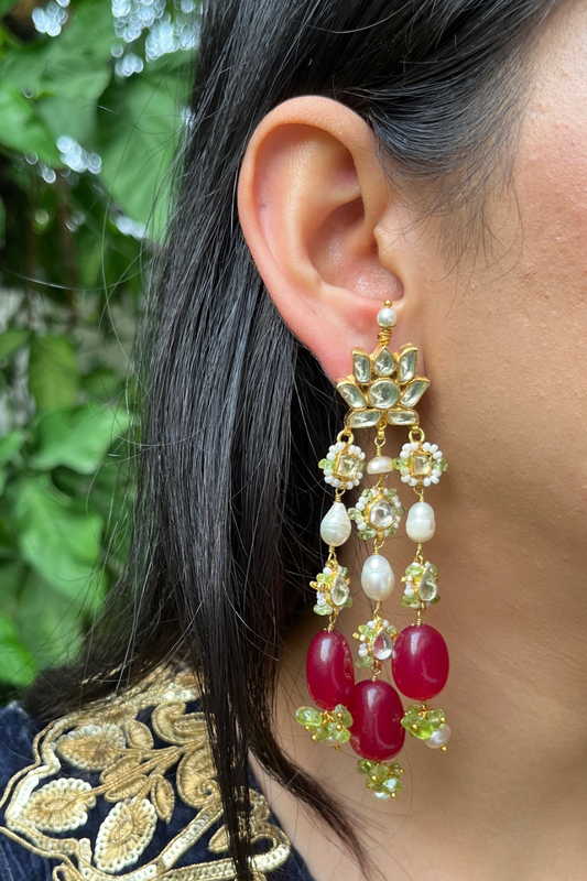 MAROON LOTUS KUNDANKARI EARRINGS