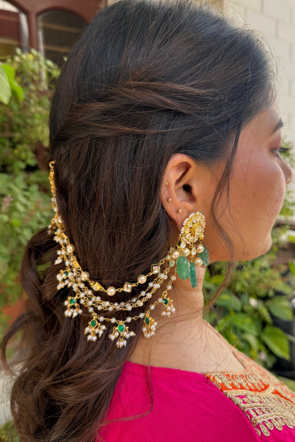 WHITE GREEN POLKI BRIDAL KAANCHAIN PAIR (only kaanchain)