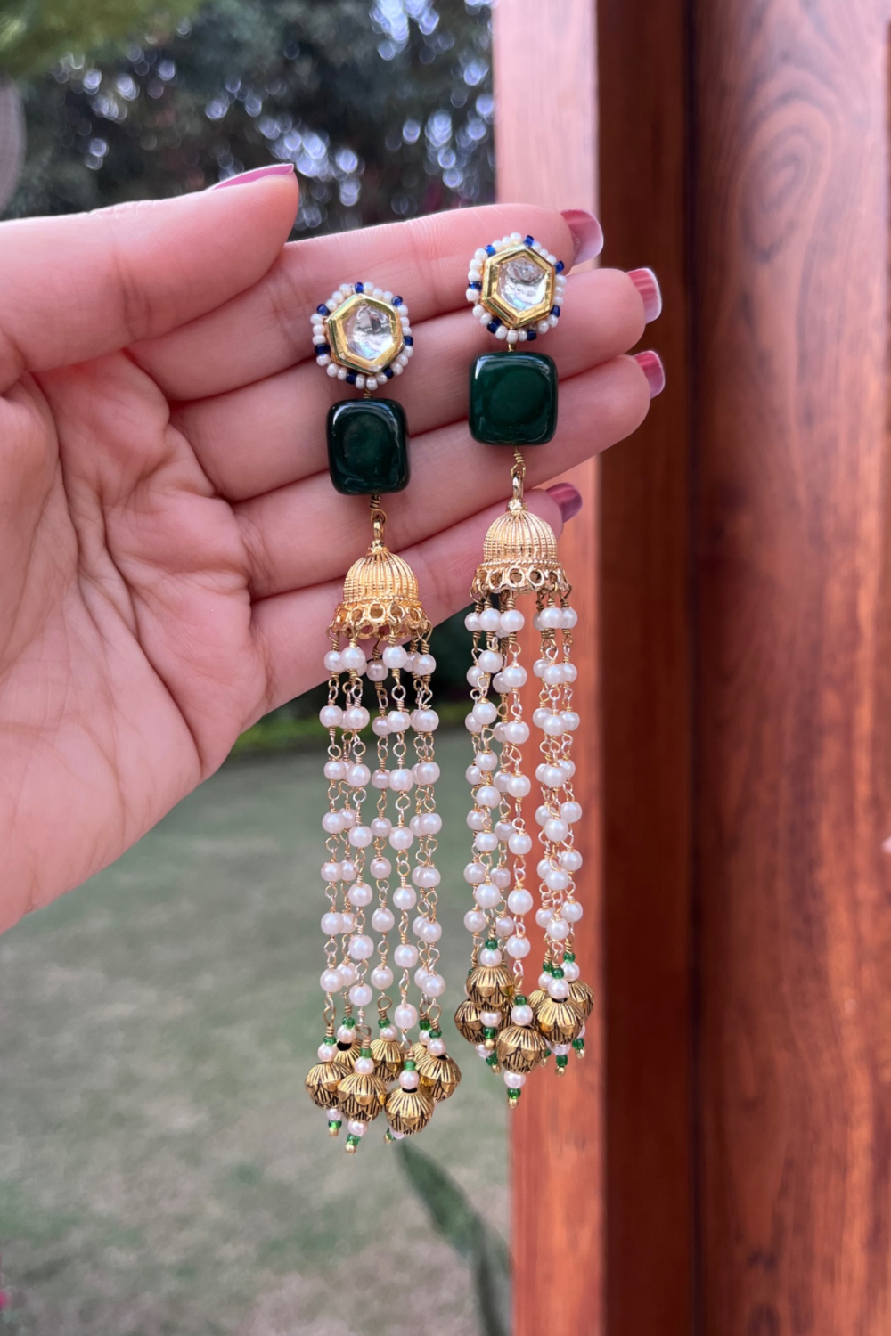 GREEN TUMBLE JHUMKIS