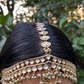 BRIDAL TRADITIONAL VERSATILE MATHAPATTI-CUM-NECKLACE - GREEN (Detachable dori lock and hair parting chain)