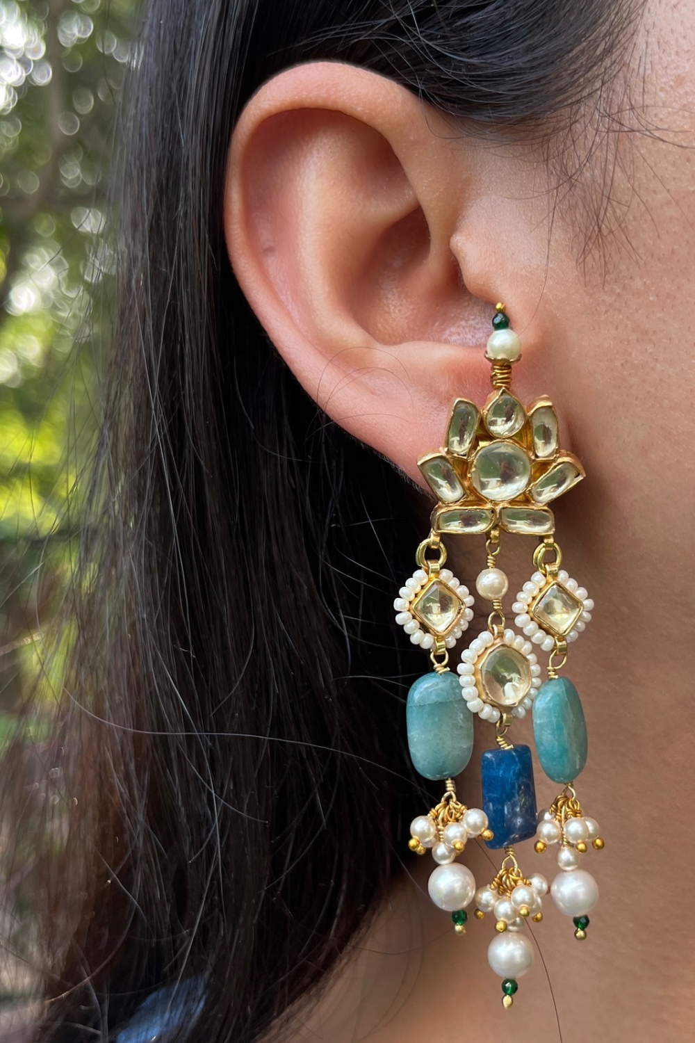 BLUE LOTUS MINI KUNDAN EARRINGS