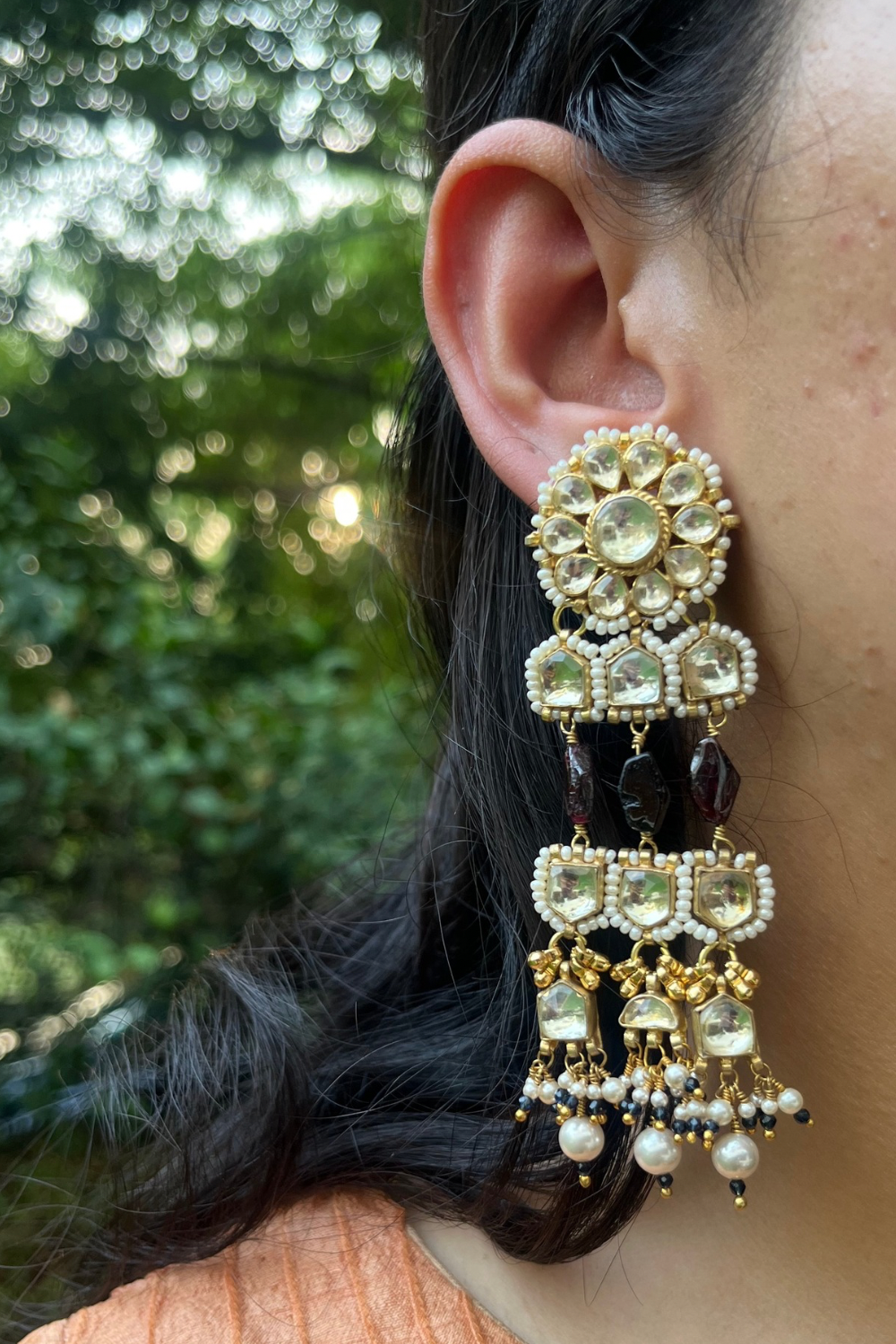 KUNDANKARI MAROON EARRINGS