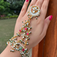 BRIDAL SINGLE RED & GREEN HATHPHOOL WITH DETACHABLE RING AND BRACELET