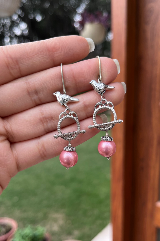 PINK T-LOCK BIRD EARRINGS