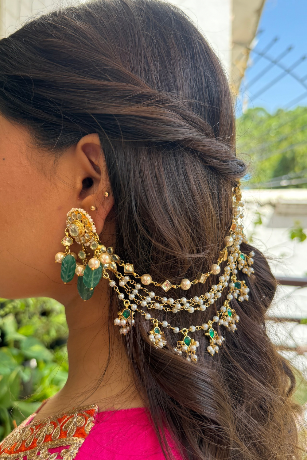 WHITE GREEN POLKI BRIDAL KAANCHAIN PAIR (only kaanchain)