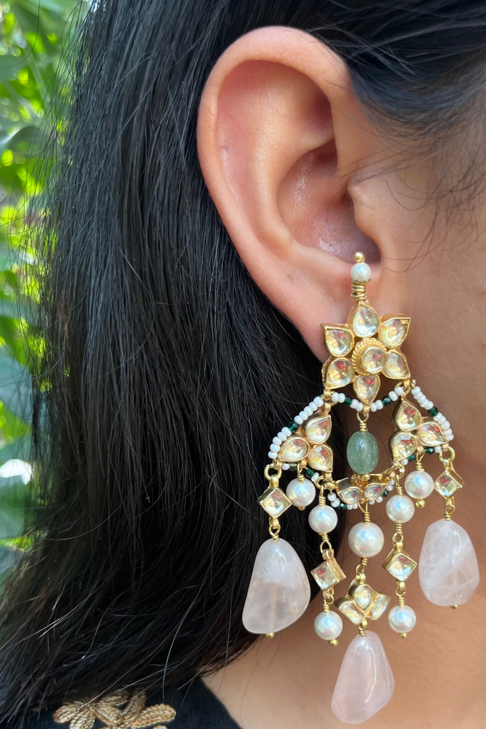 KAMAL JAAL EARRINGS - ROSE QUARTZ