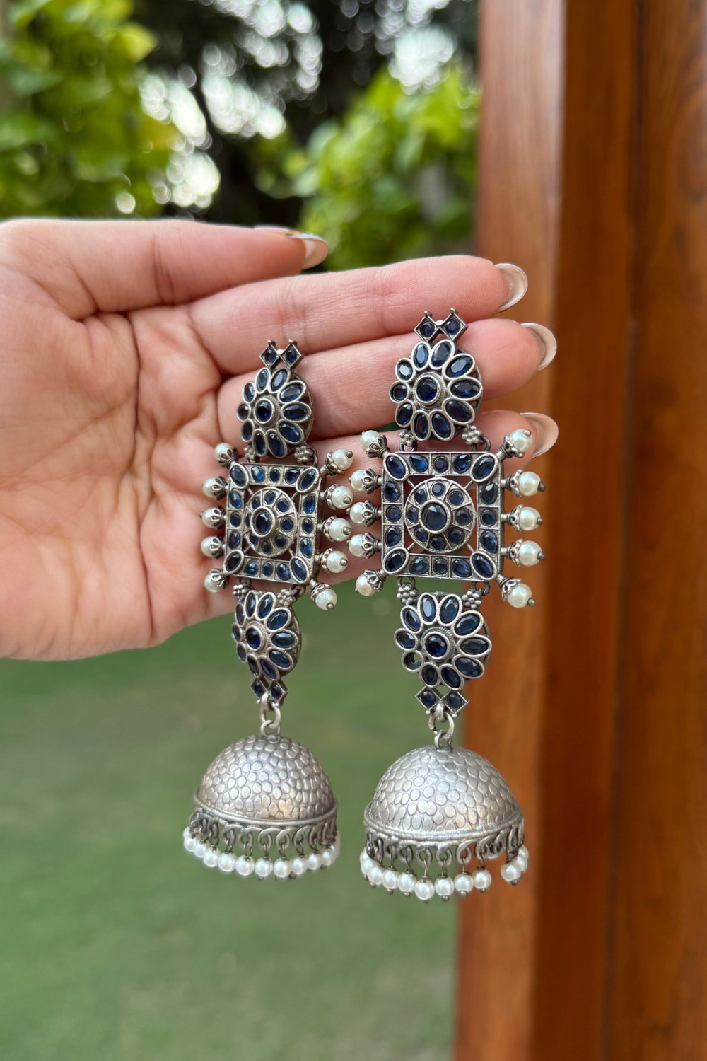 BLUE STONE LONG JHUMKIS