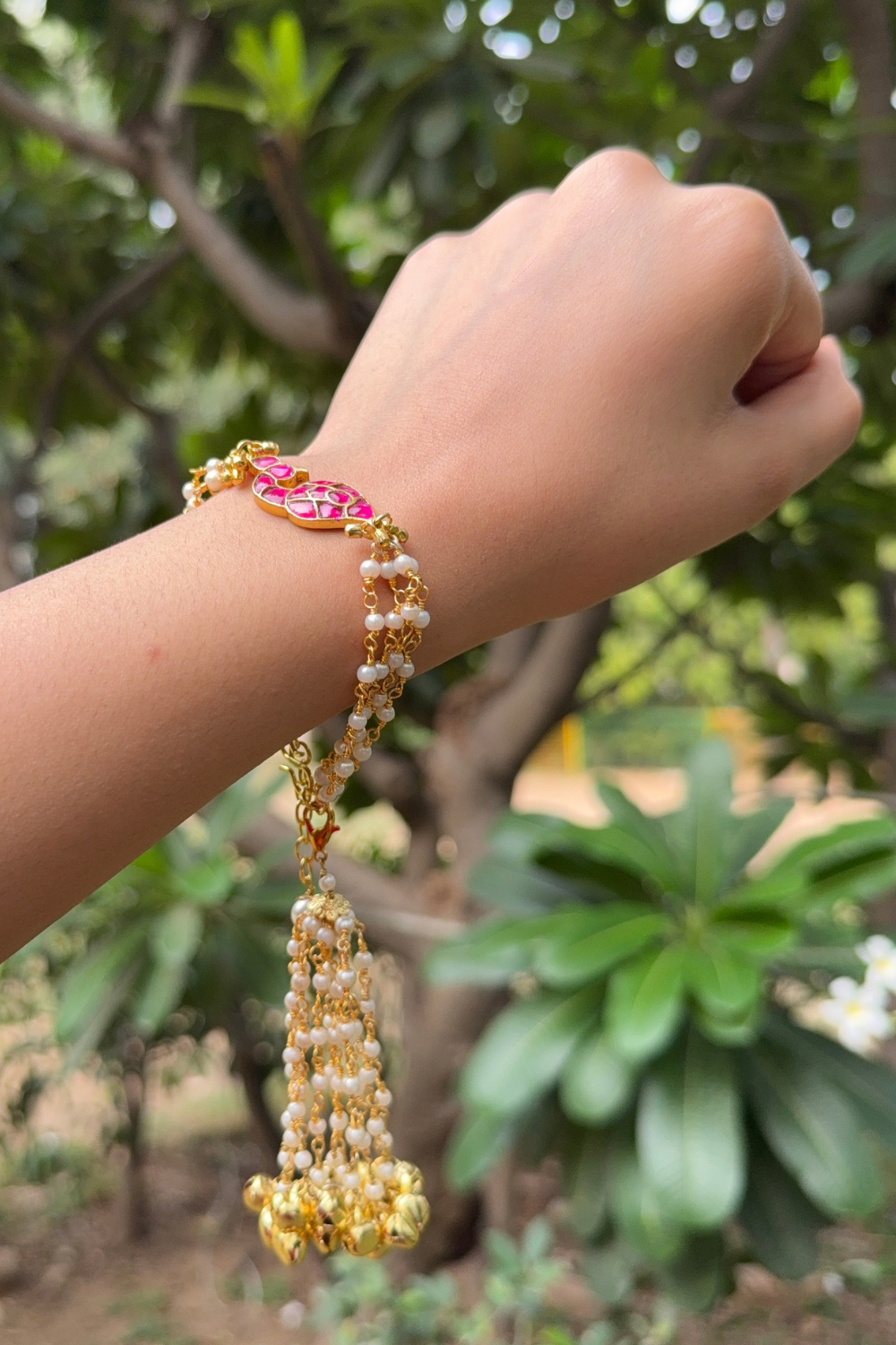 PINK MOR RAKHI BHABHI GHUNGAROO LUMBA BRACELET