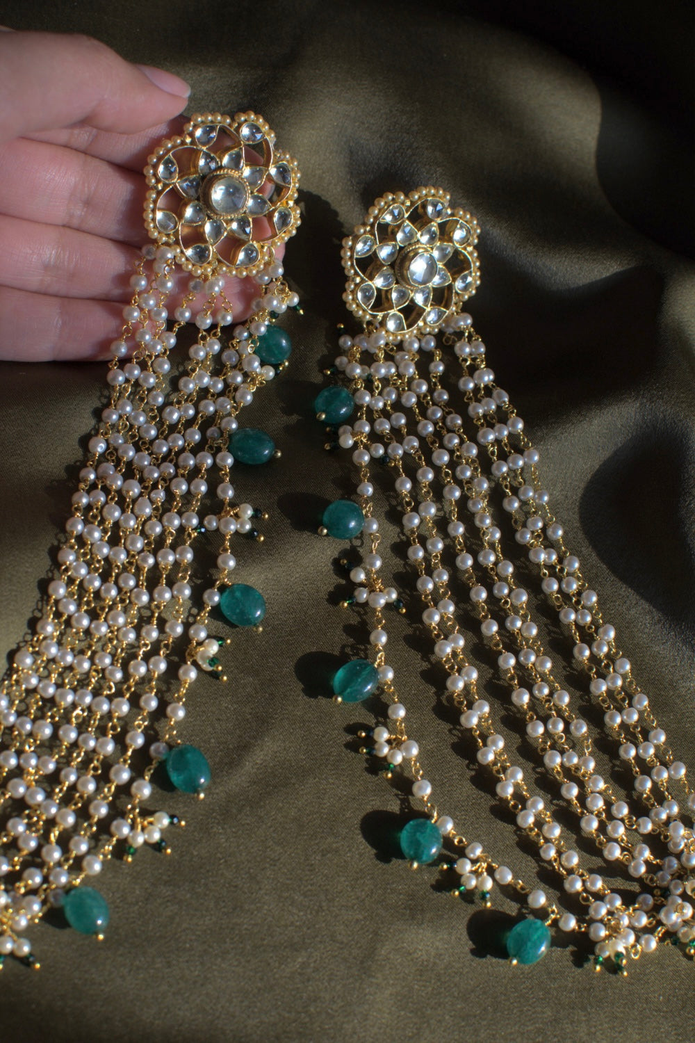 KUNDAN PEARL HEAVY SAHARA EARRINGS (limited edition)
