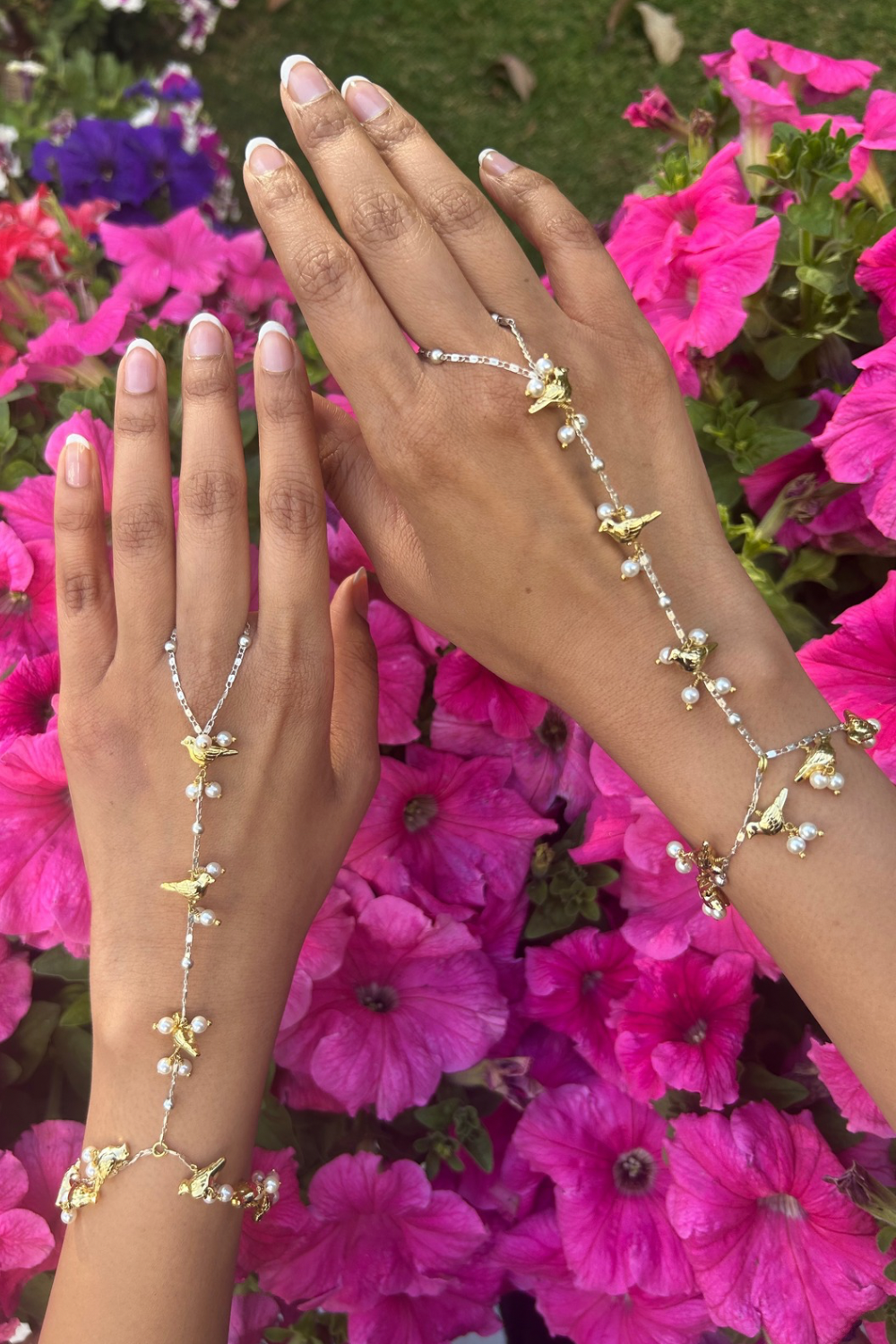 Chain Hathphool GOLD BIRD SILVER CHAIN HATHPHOOL (PAIR) – Heer House Of Jewellery
