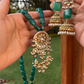 GREEN TUMBLE KUNDAN NECKLACE JHUMKIS SET