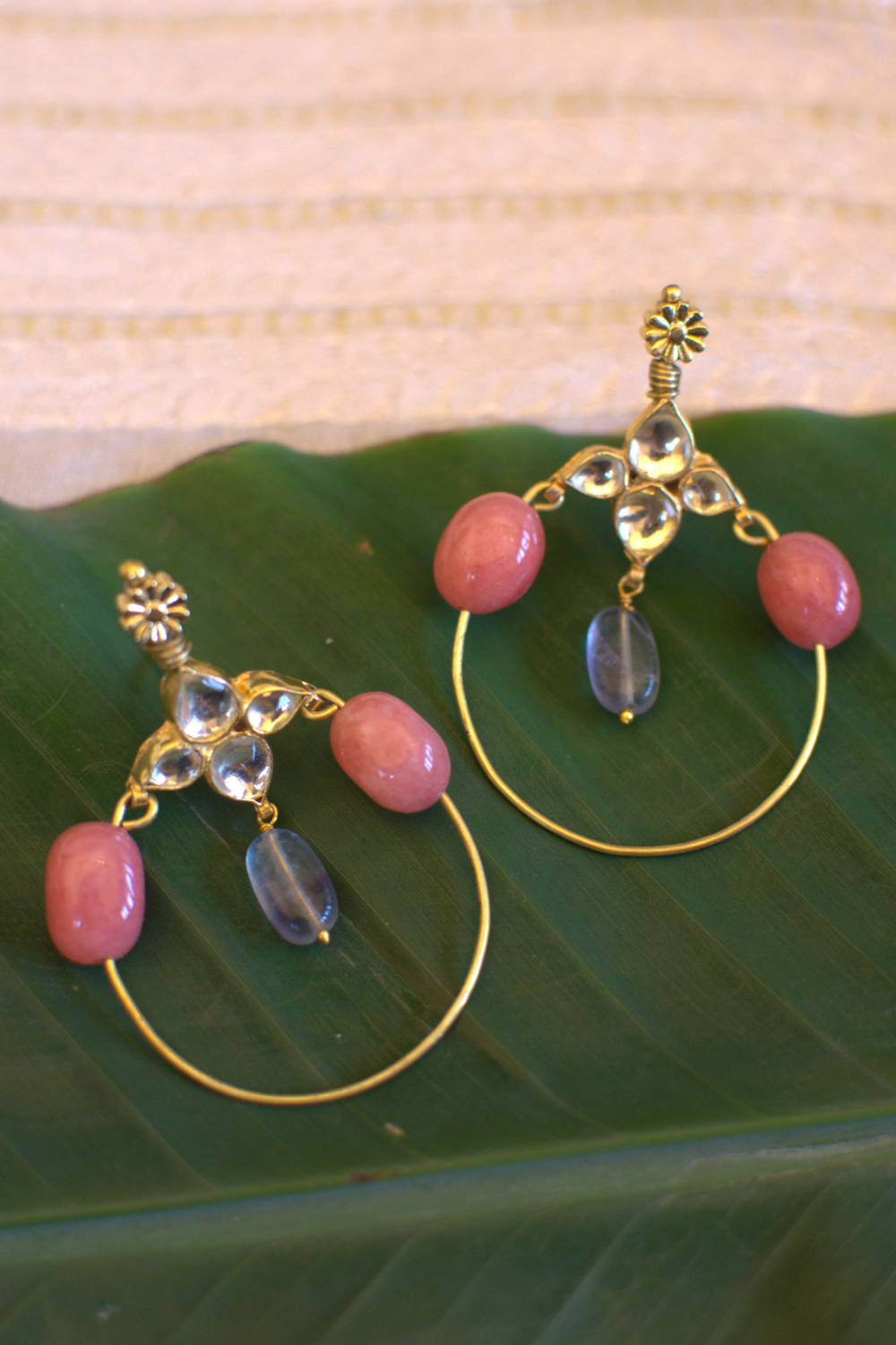 STONE POLKI HOOPS- PINK