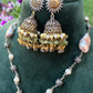 SILVER GOLD DUAL PANKHI JADES NECKLACE EARRINGS SET