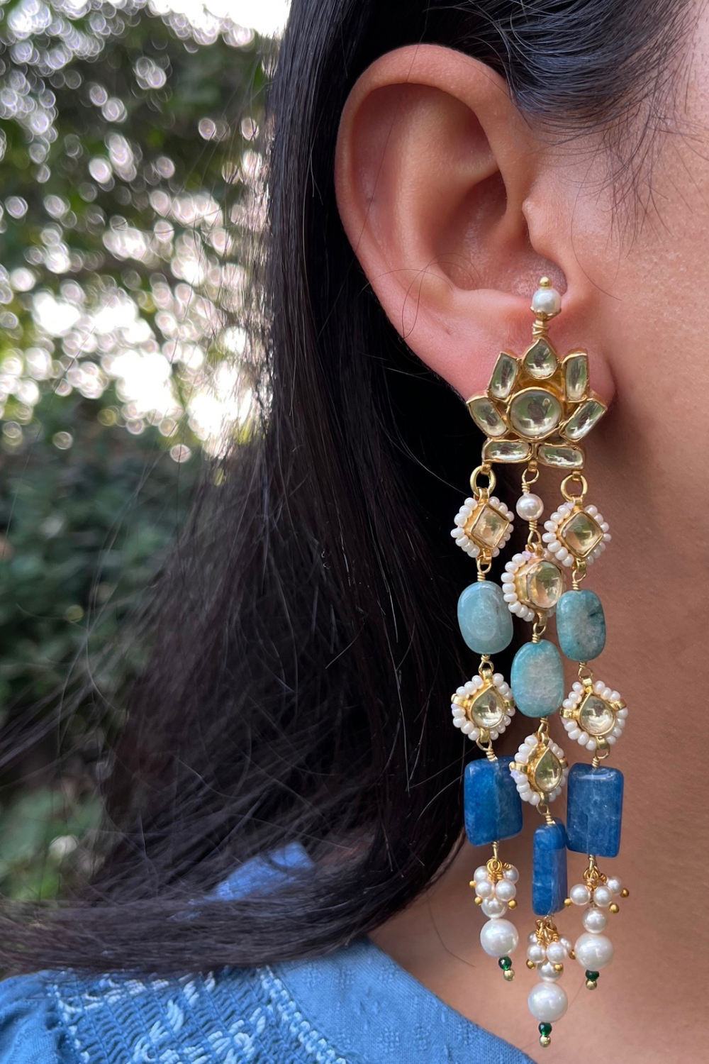 BLUE LOTUS KUNDANKARI EARRINGS