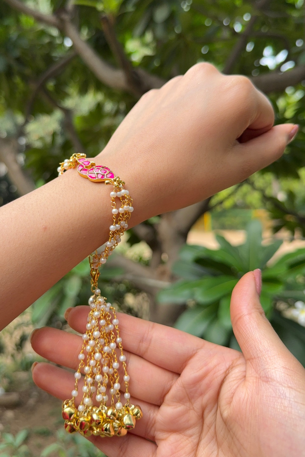 PINK MOR RAKHI BHABHI GHUNGAROO LUMBA BRACELET