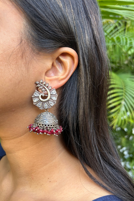 MIRROR TOPS RED JADES JHUMKIS