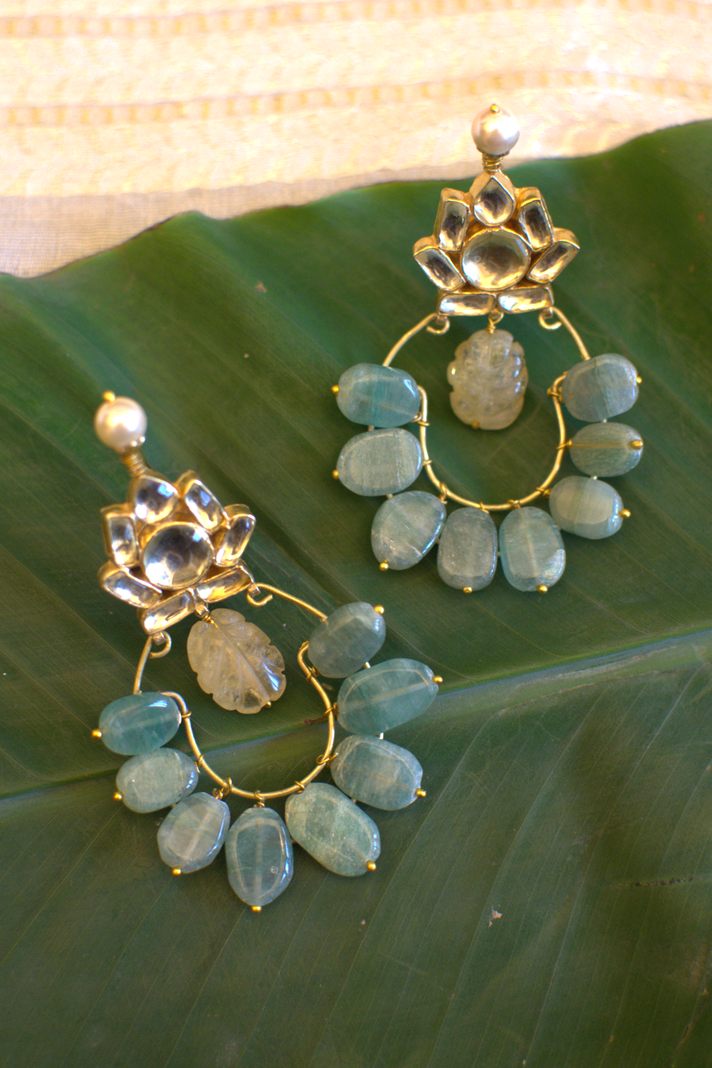 LOTUS POLKI HOOP EARRINGS- MINT GREEN