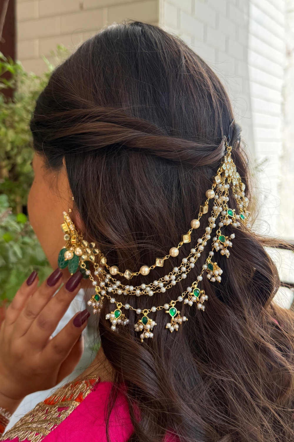 WHITE GREEN POLKI BRIDAL KAANCHAIN PAIR (only kaanchain)