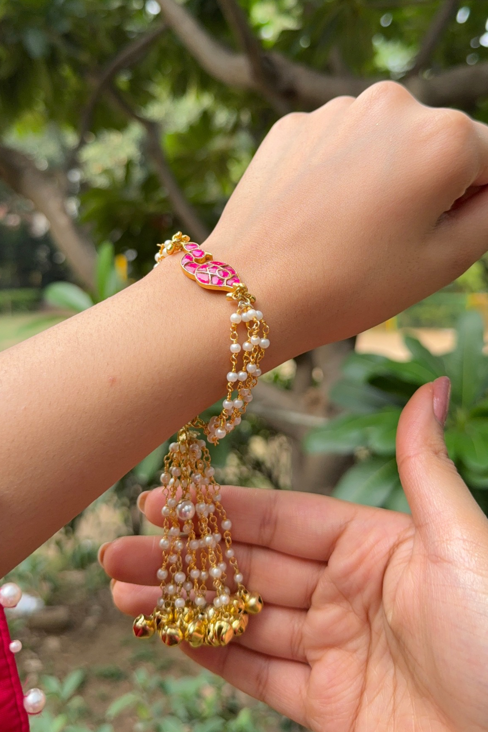 PINK MOR RAKHI BHABHI GHUNGAROO LUMBA BRACELET