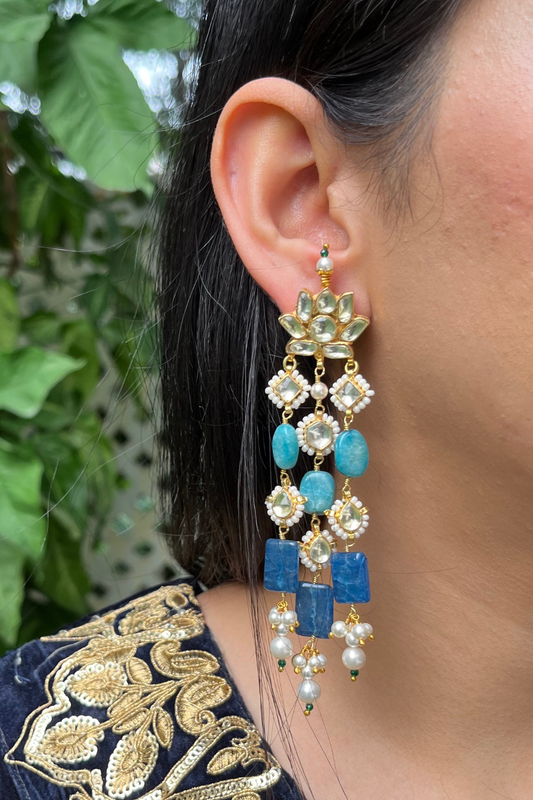 BLUE LOTUS KUNDANKARI EARRINGS