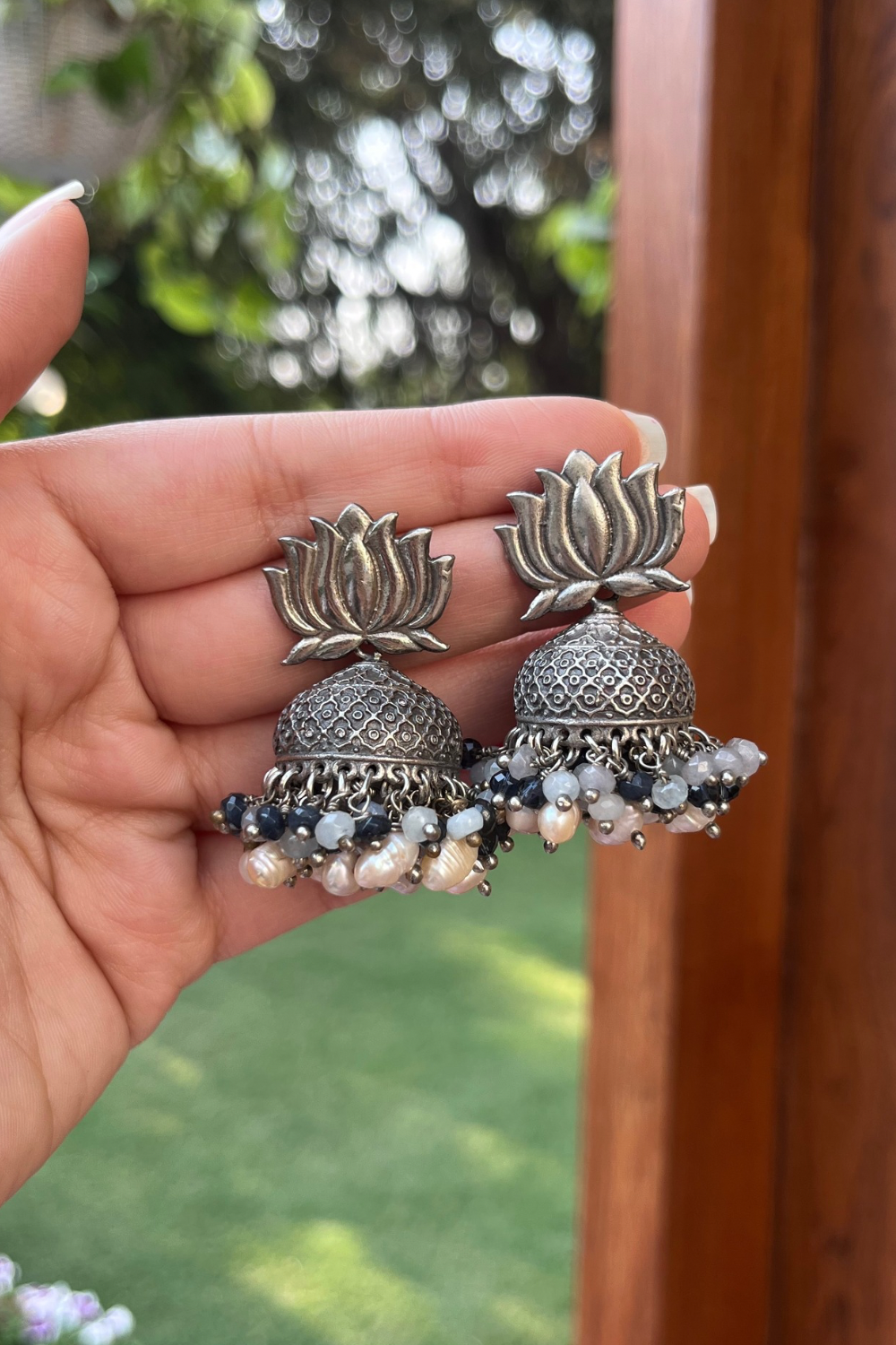 LOTUS TOPS JADES & PEARLS JHUMKIS