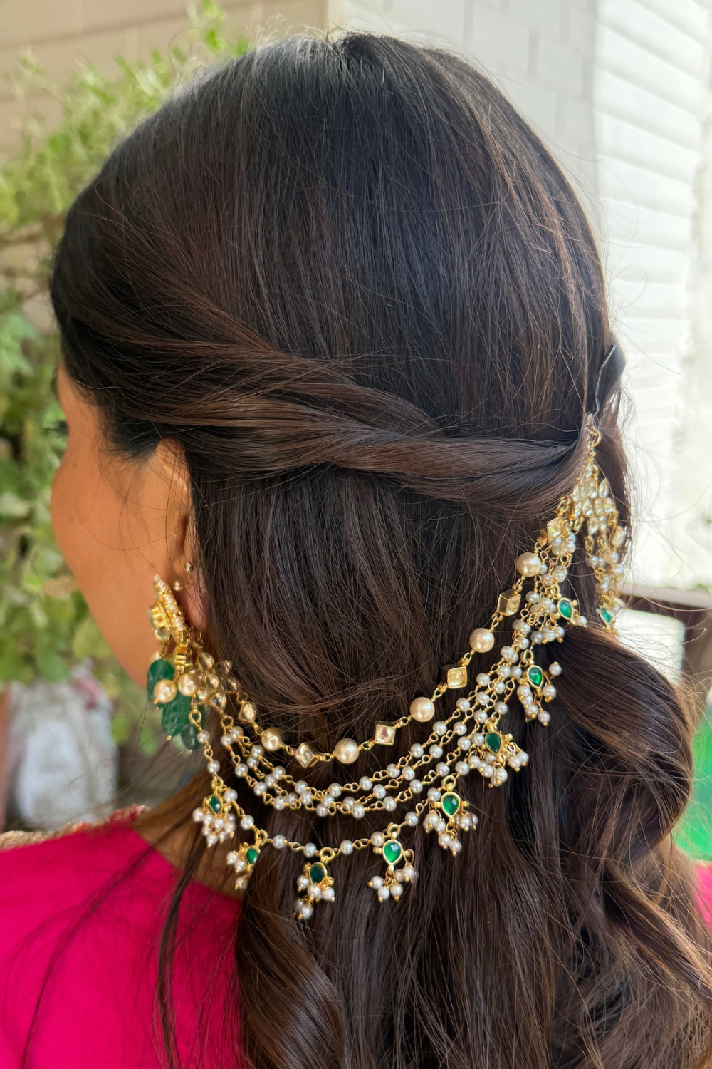 WHITE GREEN POLKI BRIDAL KAANCHAIN PAIR (only kaanchain)