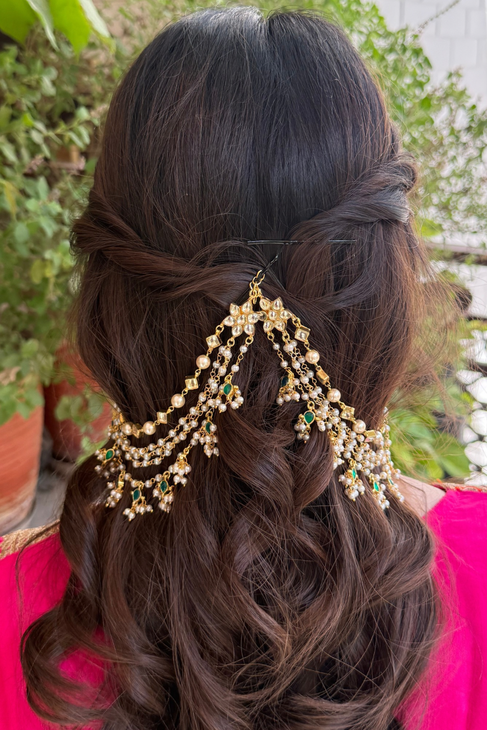 WHITE GREEN POLKI BRIDAL KAANCHAIN PAIR (only kaanchain)