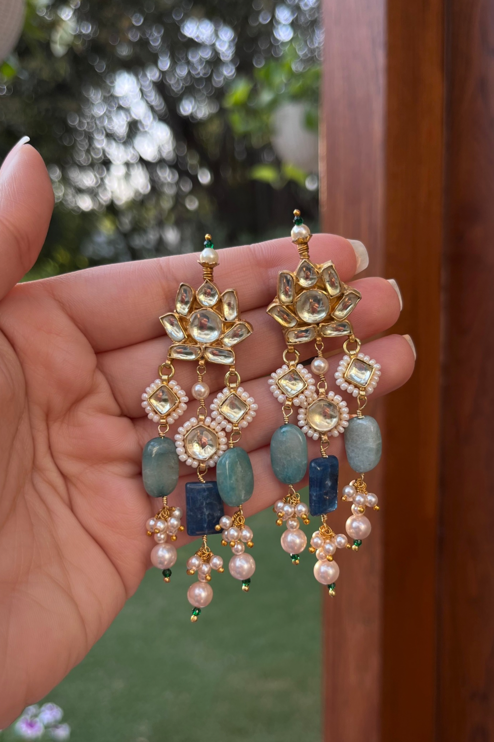 BLUE LOTUS MINI KUNDAN EARRINGS