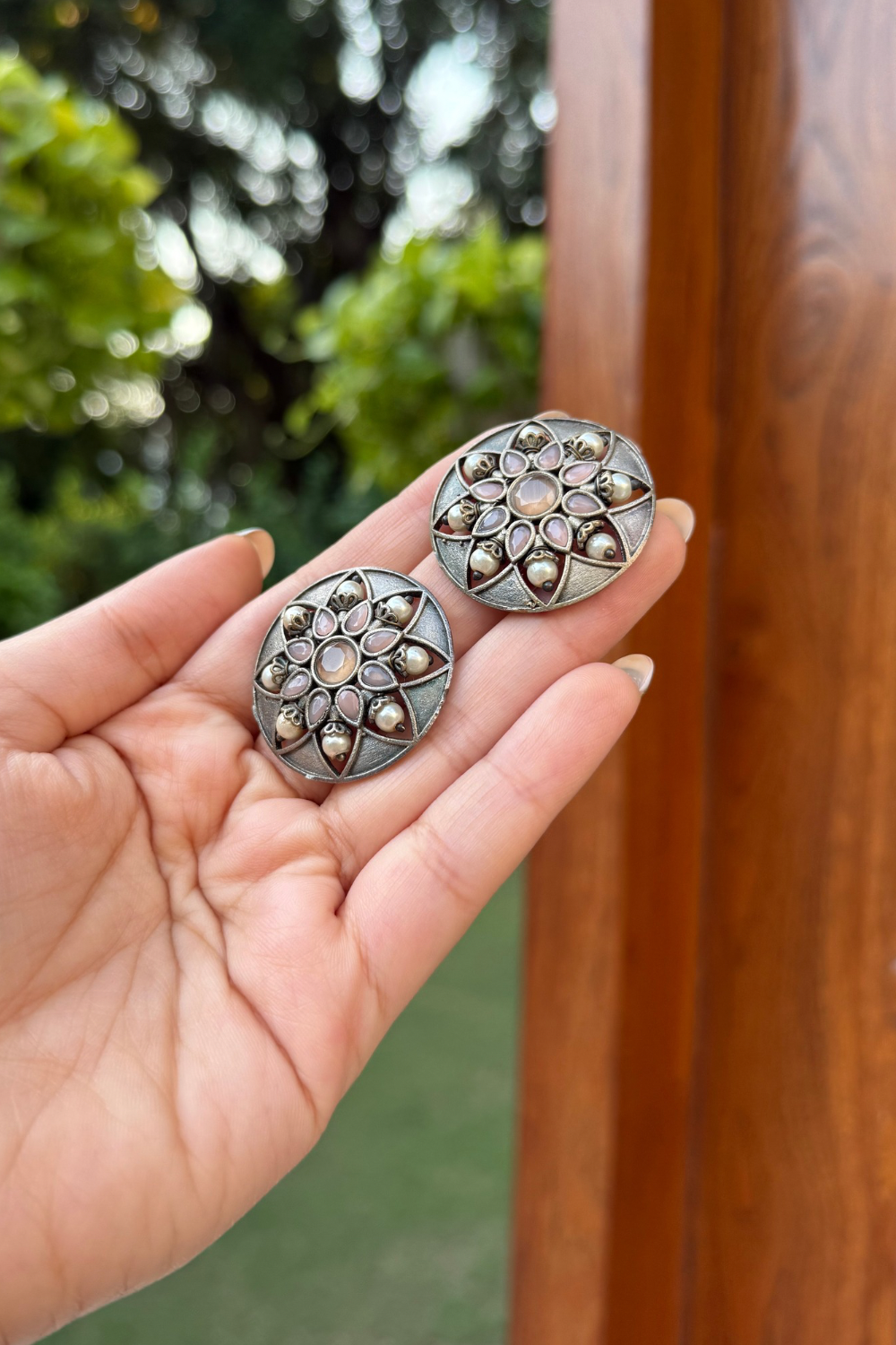 PINK PEACH OXIDISED STUDS