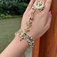 BRIDAL SINGLE RED & GREEN HATHPHOOL WITH DETACHABLE RING AND BRACELET