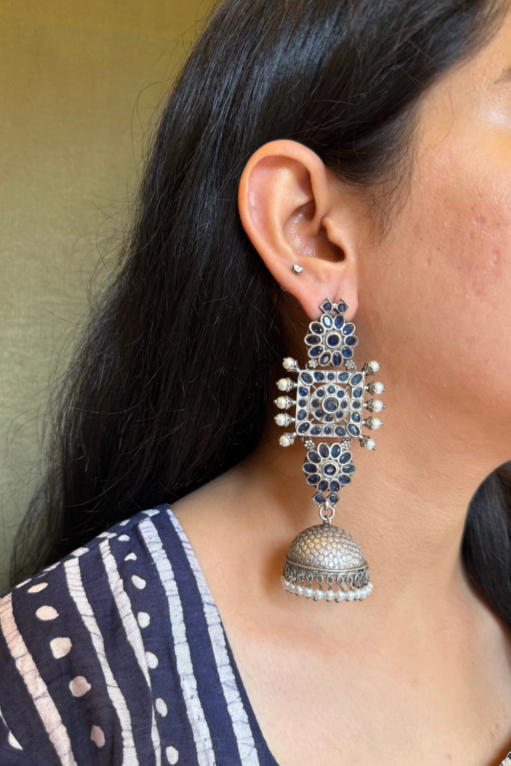 BLUE STONE LONG JHUMKIS