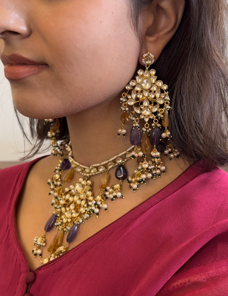 AMETHYST CITRINE NECKLACE WITH EARRINGS SET