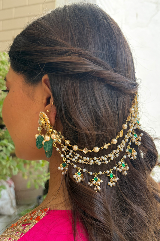 WHITE GREEN POLKI BRIDAL KAANCHAIN PAIR (only kaanchain)