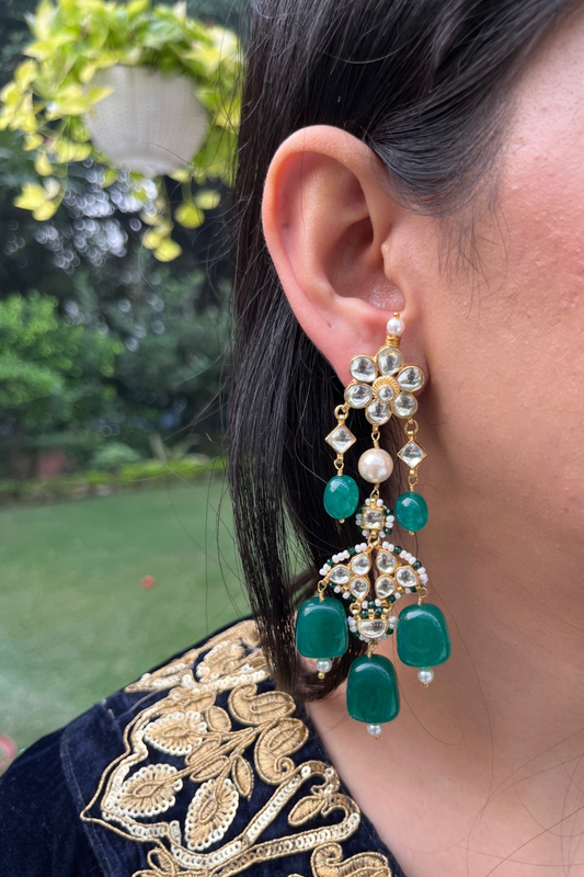 EMERALD GREEN POLKI EARRINGS