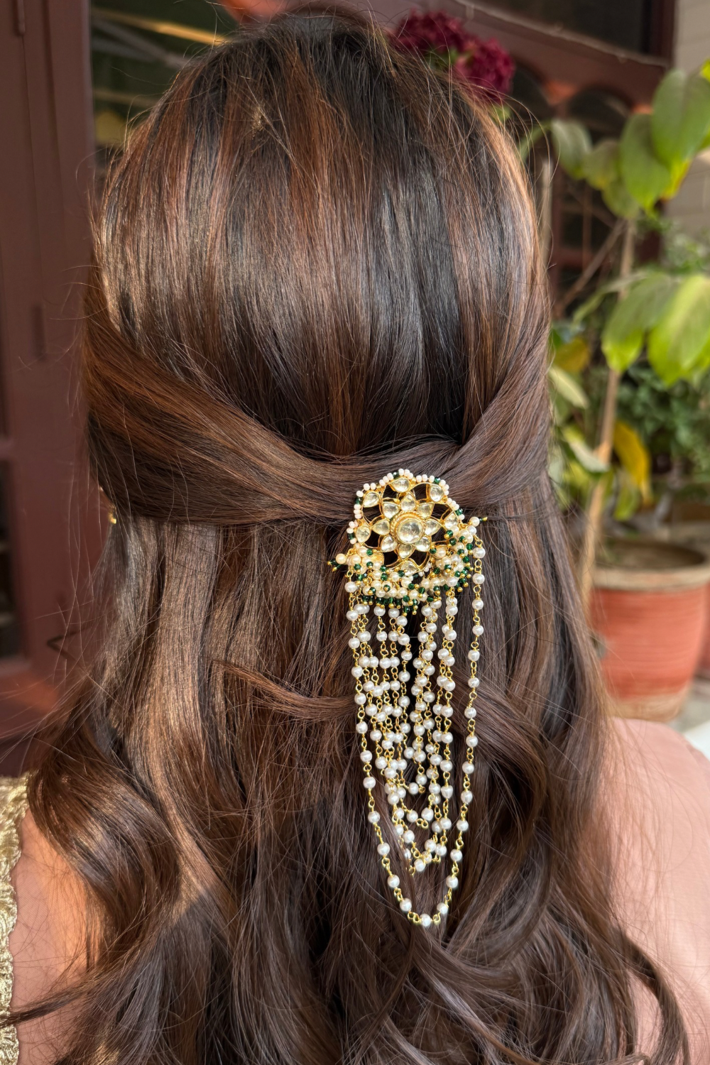 KUNDAN PEARL HEAVY SAHARA EARRINGS & HAIR PIN COMBO