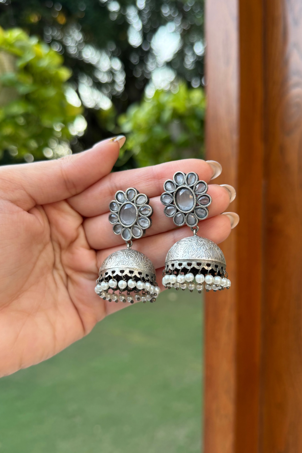 GREY STONE JHUMKIS