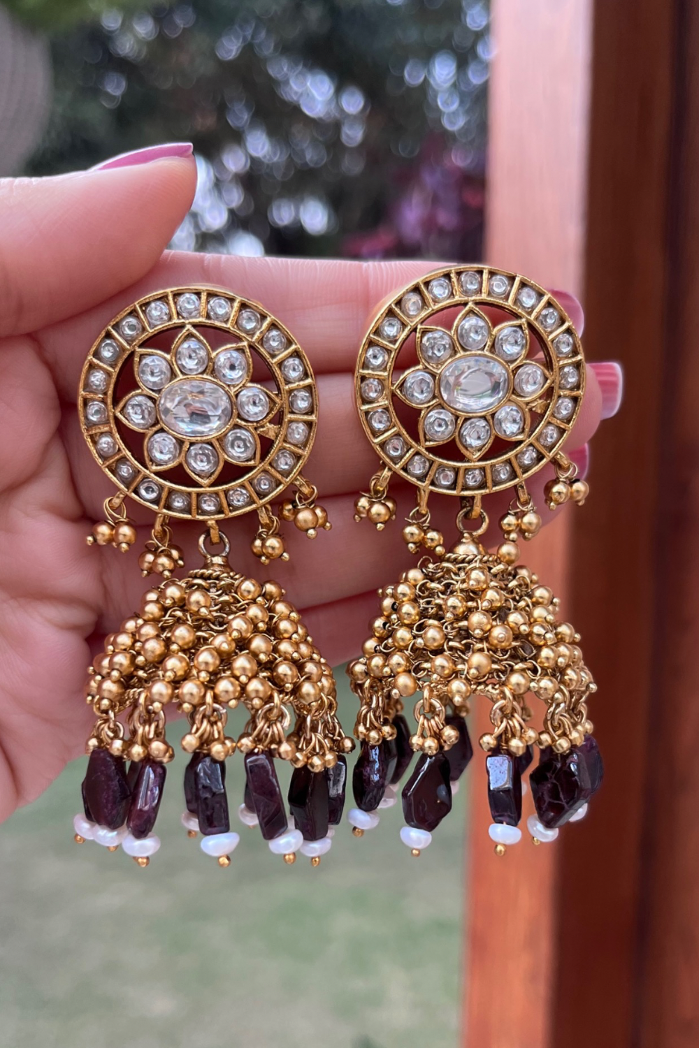 MAROON GOLD JHUMKAS