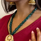 GREEN TUMBLE KUNDAN NECKLACE JHUMKIS SET