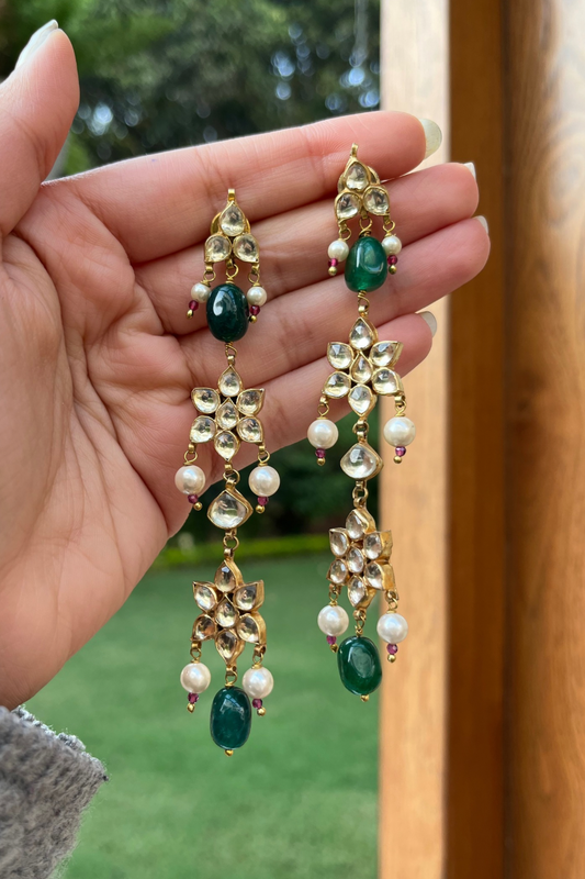 POLKI LONG EARRINGS - GREEN