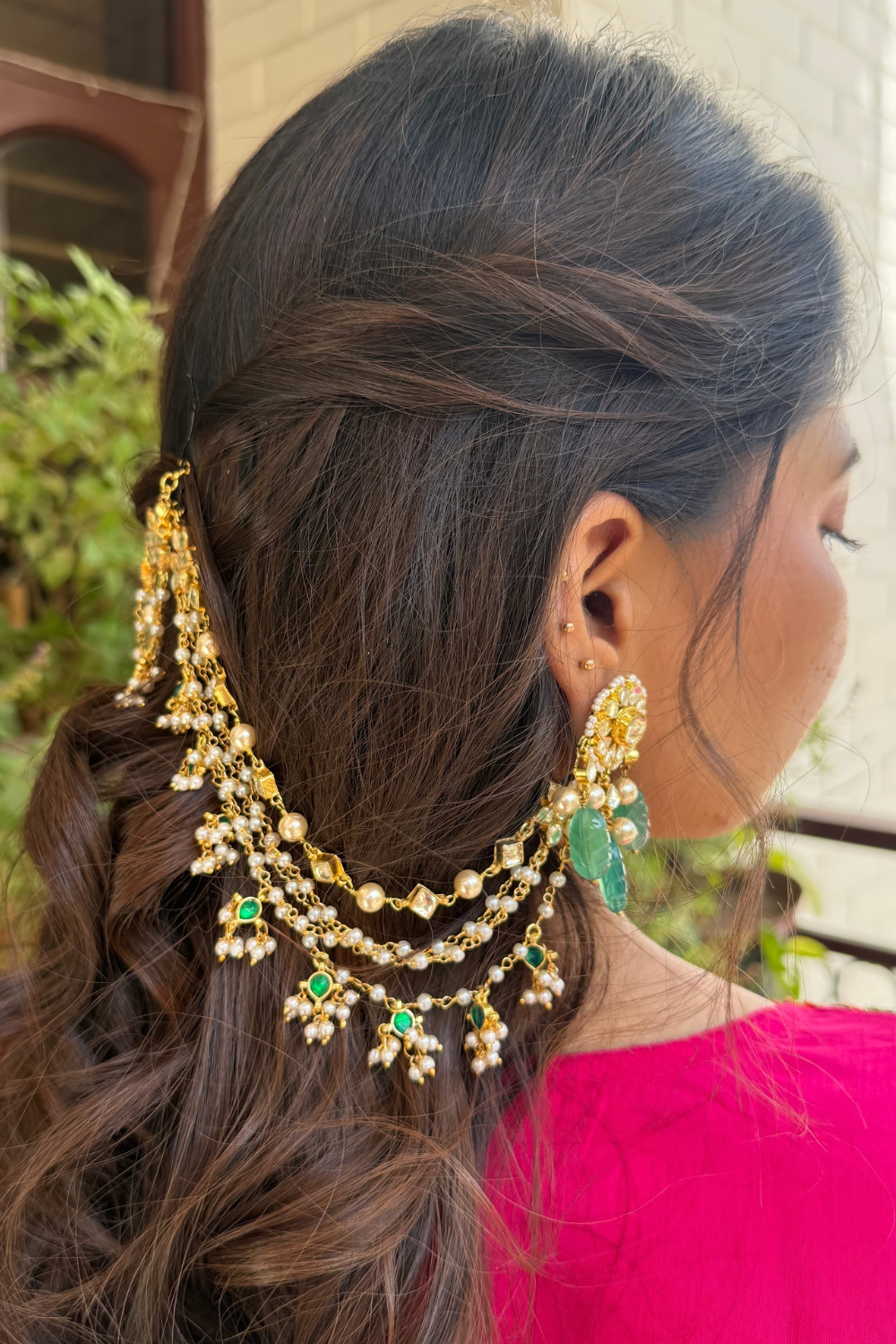 WHITE GREEN POLKI BRIDAL KAANCHAIN PAIR (only kaanchain)