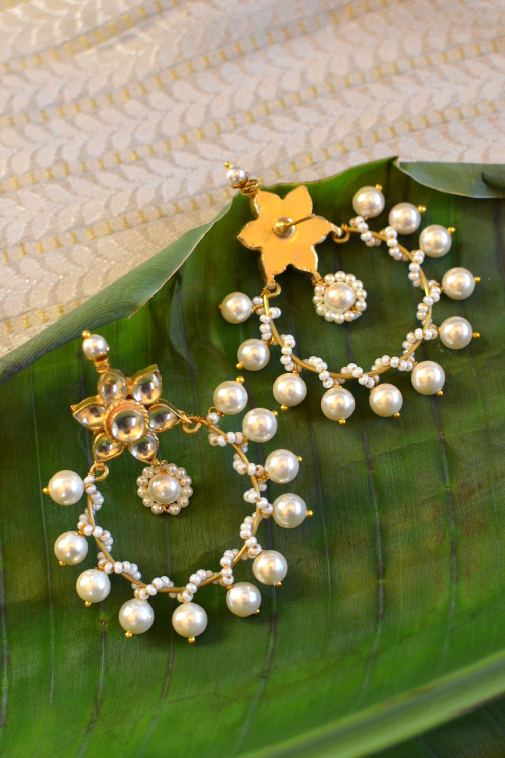 PEARL STUDDED POLKI HOOPS- WHITE