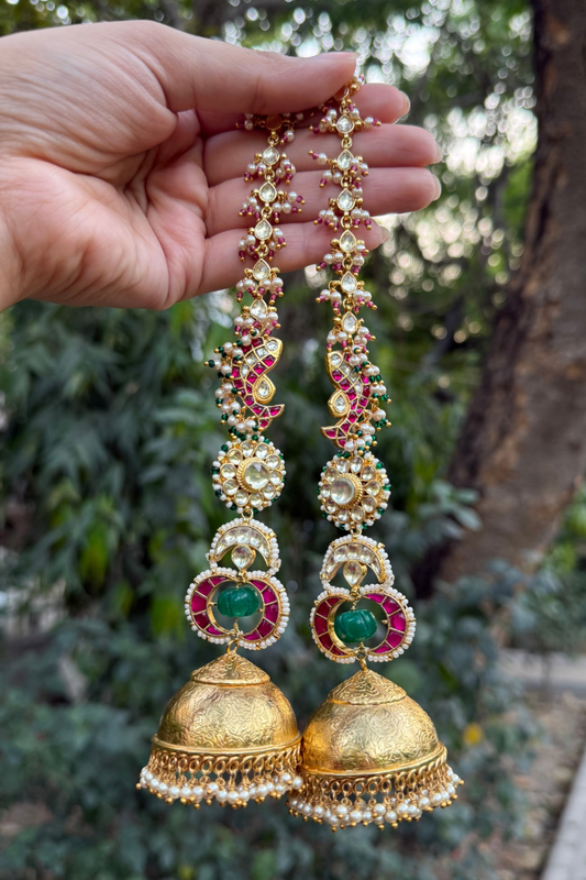 PINK FISH SHAHARA TRIDHANI JHUMKAS (detachable kaanchain & jhumkas)