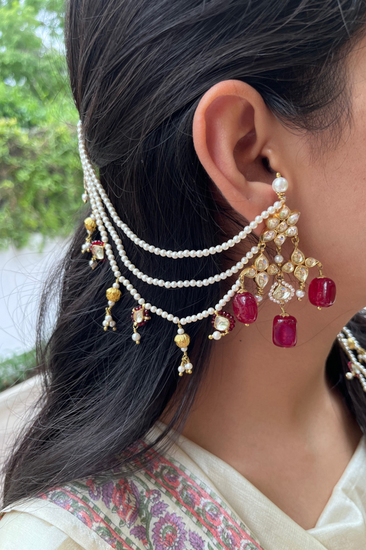 RED PEARL DEVASENA KUNDAN EARRINGS