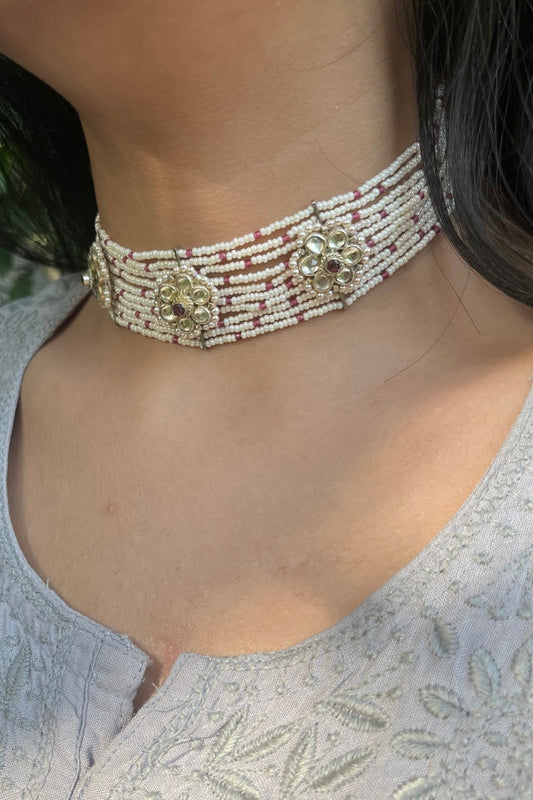 SILVER POLKI PEARL CHOKER