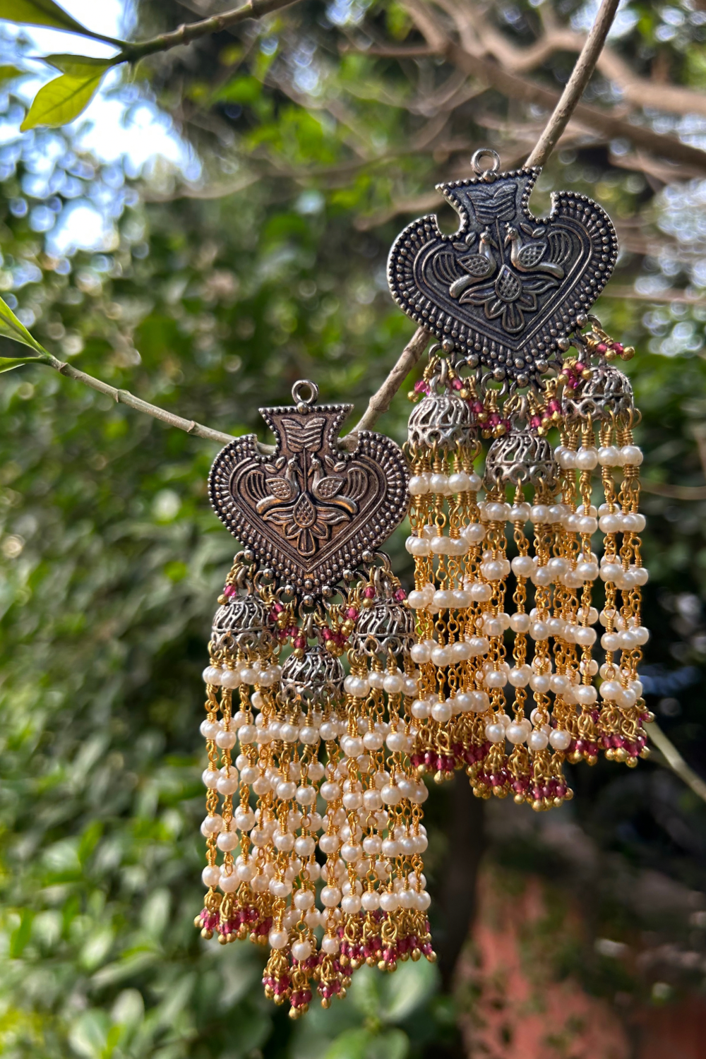 GENDA LADI JHUMKIS - RED GARNETS