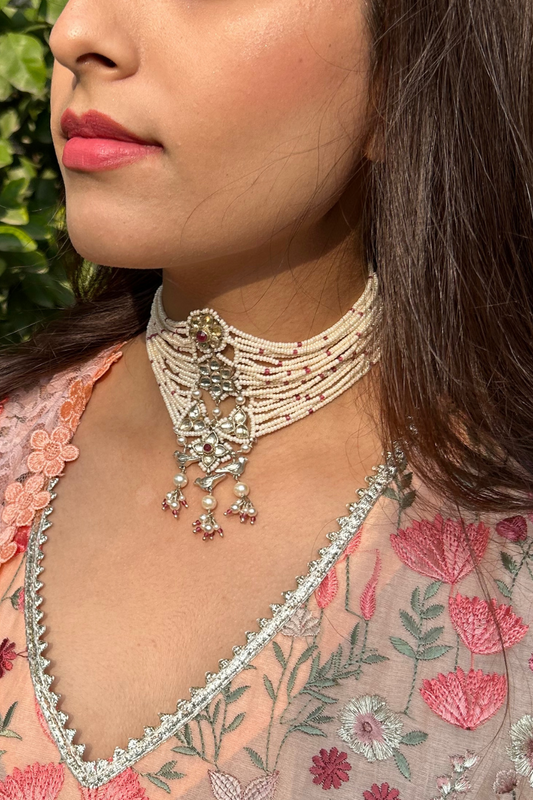 SILVER POLKI BIRD CHEED CHOKER