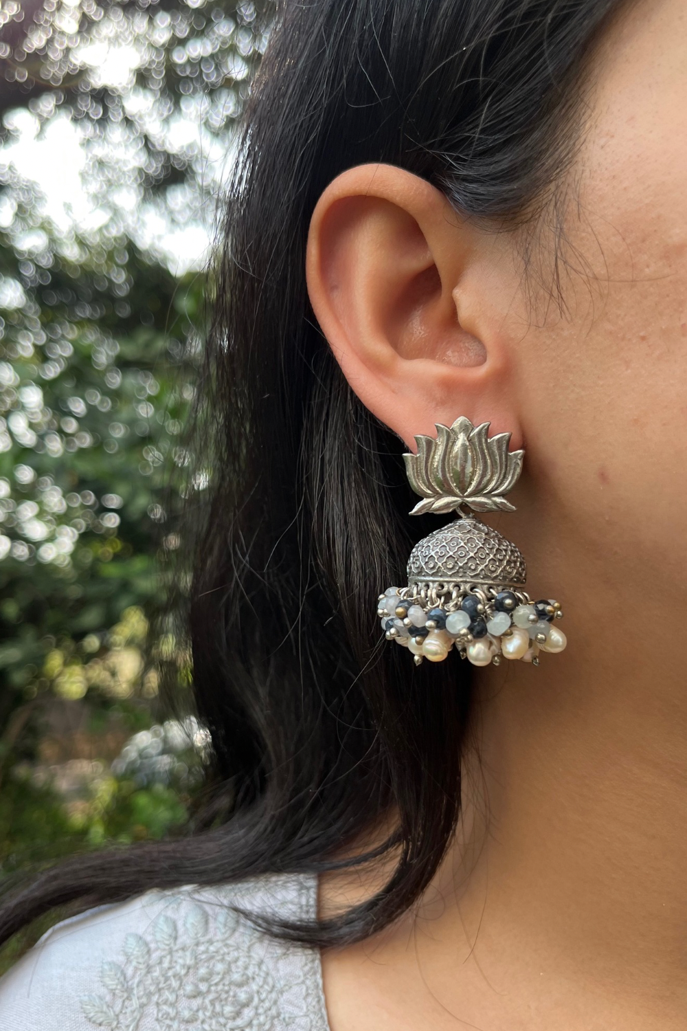 LOTUS TOPS JADES & PEARLS JHUMKIS