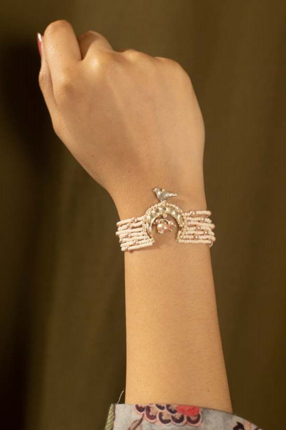 SILVER POLKI CRESCENT BIRD BRACELET