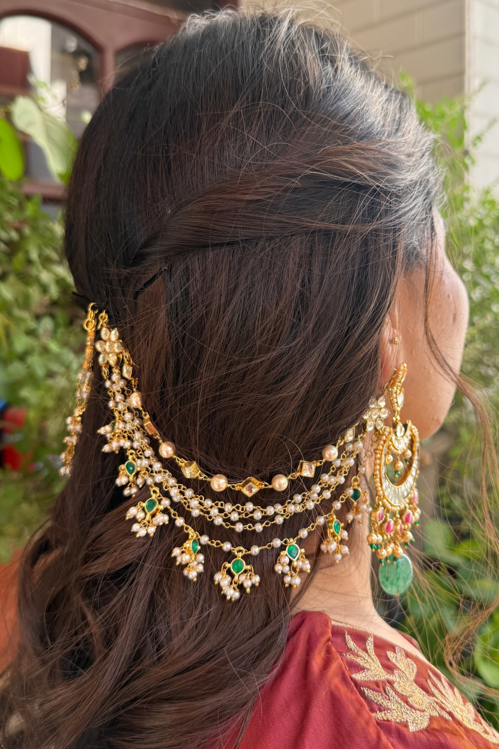 WHITE GREEN POLKI BRIDAL KAANCHAIN PAIR (only kaanchain)