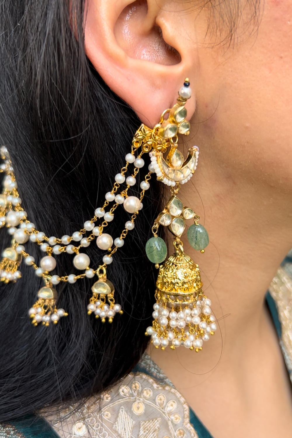 POLKI FIGURE JHUMKAS- SAGE GREEN